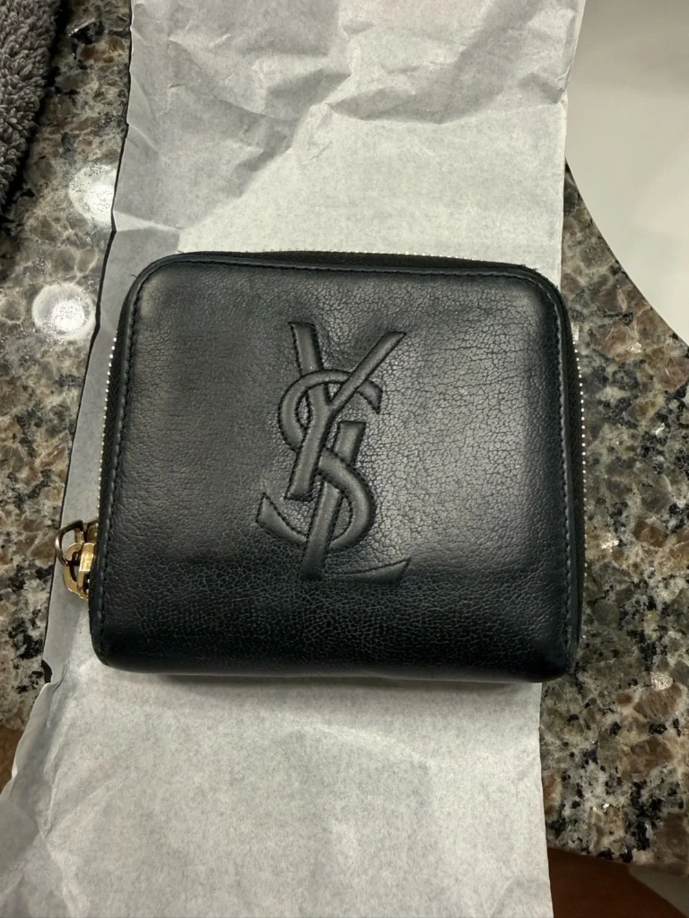 Saint Laurent Black Leather YSL Embossed Zip Wallet - Picture 1 of 9